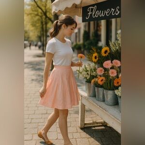 LOFT Peachy Pink Linen Pleated Skirt Size 4
